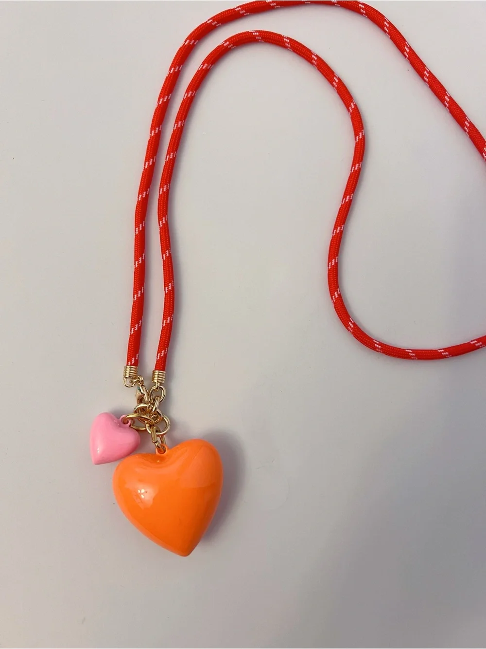 Roxanne Assoulin The Happy Cord Long Big Double Heart Necklace Orange Pink